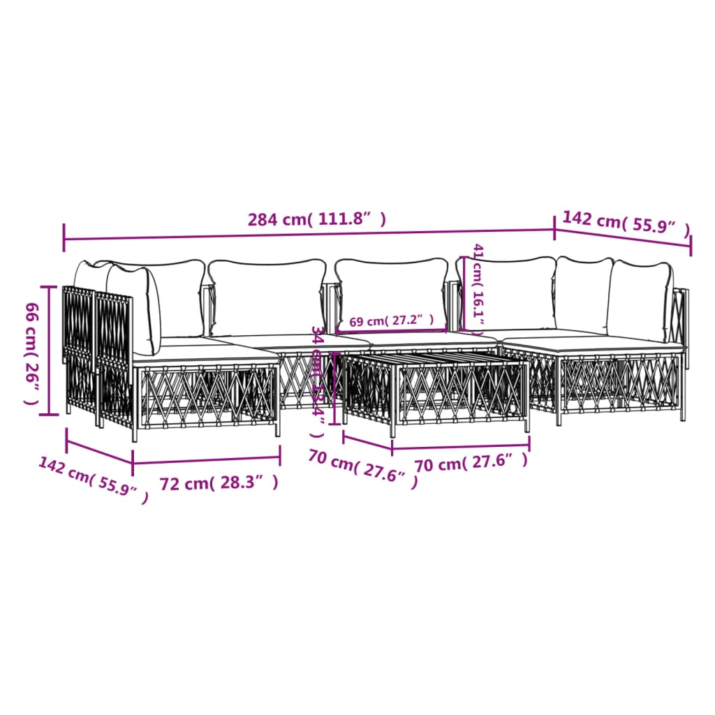 7 Piece Garden Lounge Set with Cushions White Steel