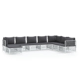 8 Piece Garden Lounge Set with Cushions White Steel - Front View