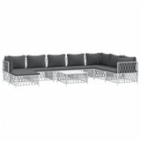 9 Piece Garden Lounge Set with Cushions White Steel - Side View
