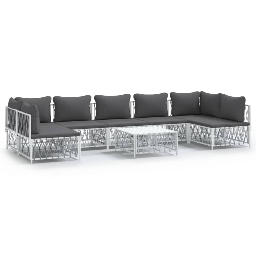 8 Piece Garden Lounge Set with Cushions White Steel