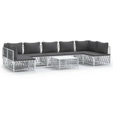 8 Piece Garden Lounge Set with Cushions White Steel