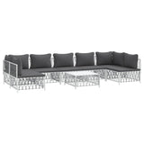 8 Piece Garden Lounge Set with Cushions White Steel - Side View