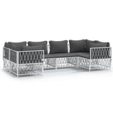 6 Piece Garden Lounge Set with Cushions White Steel - Front View
