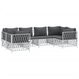 6 Piece Garden Lounge Set with Cushions White Steel - Side View