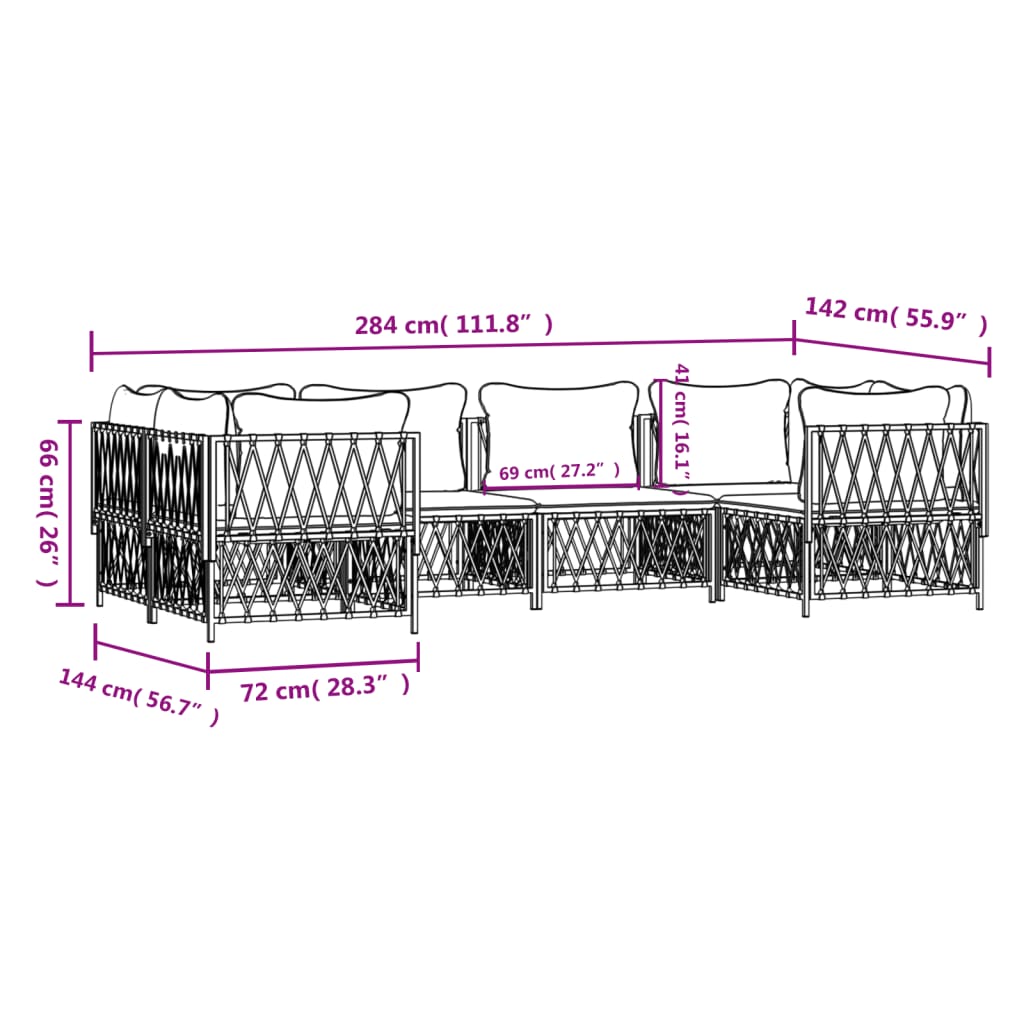 6 Piece Garden Lounge Set with Cushions Anthracite Steel