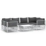 7 Piece Garden Lounge Set with Cushions White Steel - Front View
