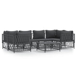 7 Piece Garden Lounge Set with Cushions Anthracite Steel - Front View