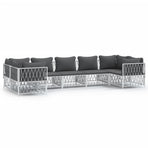 7 Piece Garden Lounge Set with Cushions White Steel