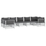 7 Piece Garden Lounge Set with Cushions White Steel