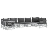 7 Piece Garden Lounge Set with Cushions White Steel - Side View