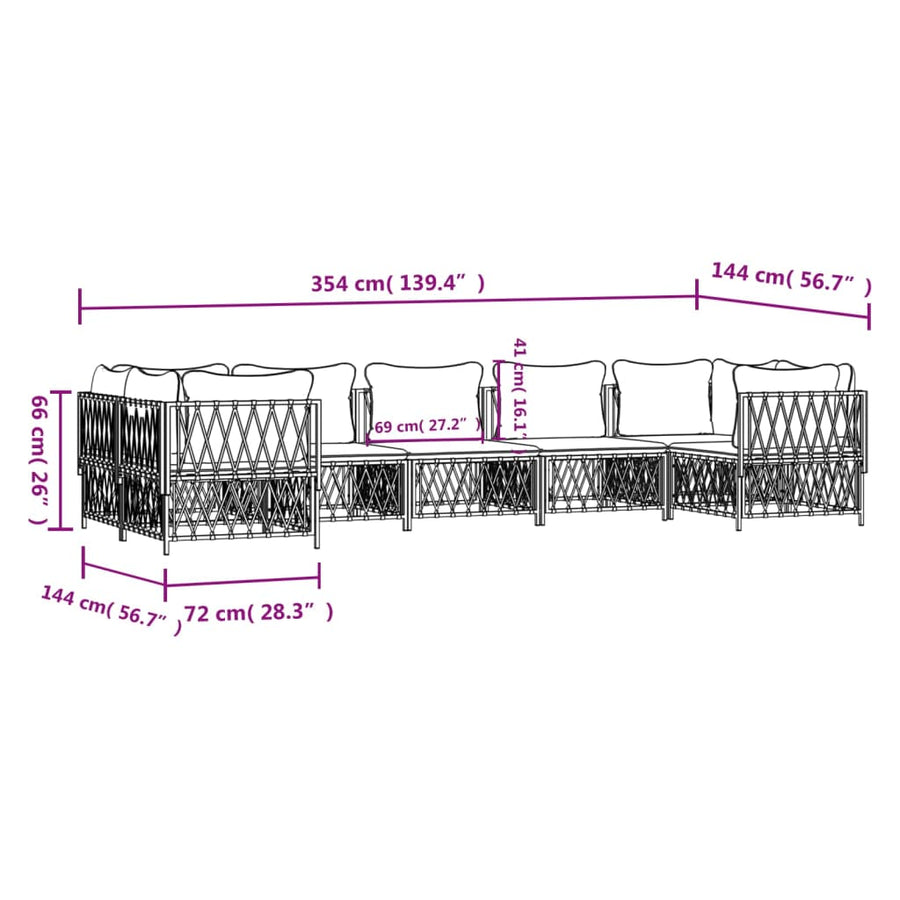 7 Piece Garden Lounge Set with Cushions White Steel