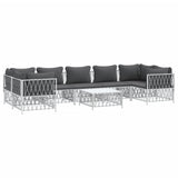 8 Piece Garden Lounge Set with Cushions White Steel