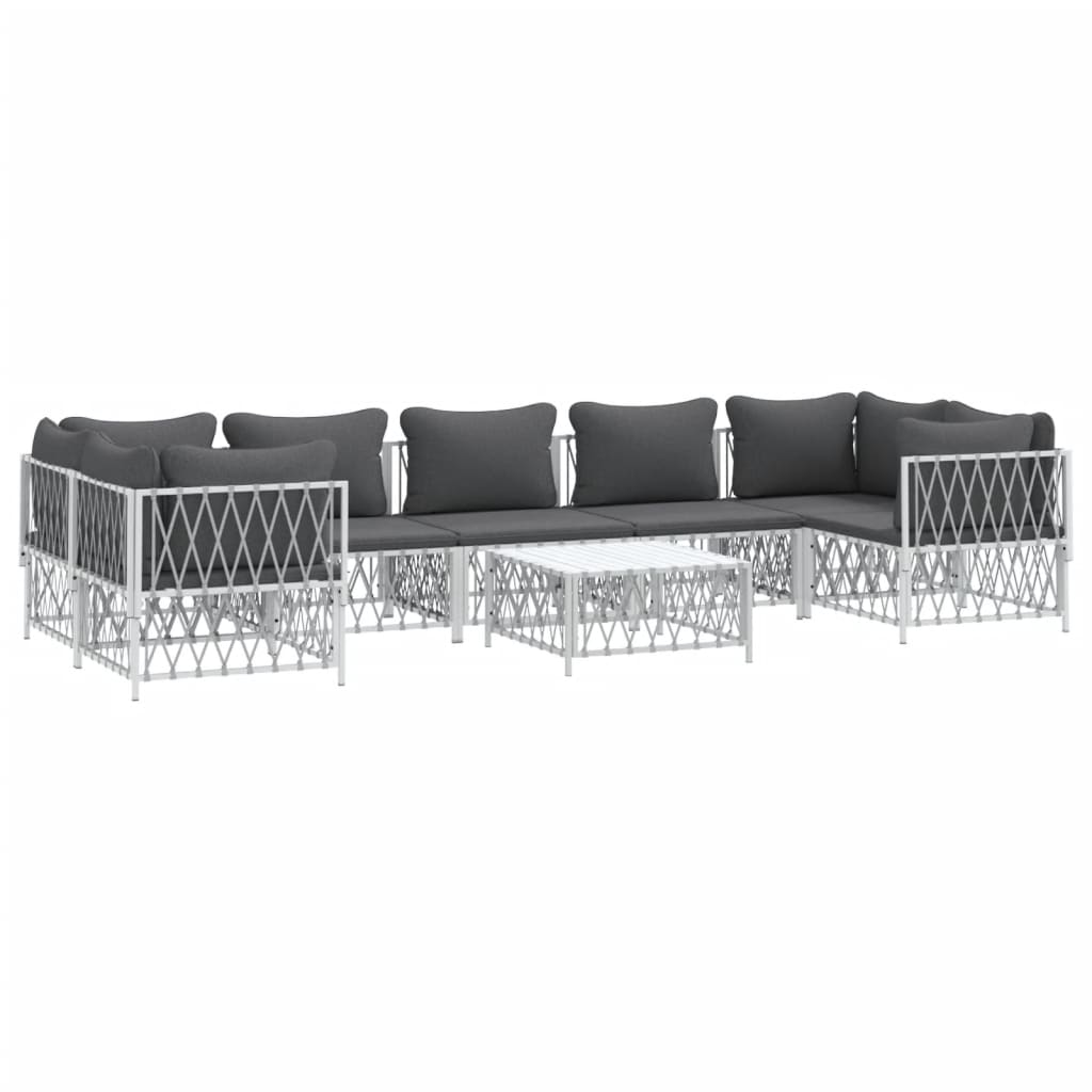 8 Piece Garden Lounge Set with Cushions White Steel