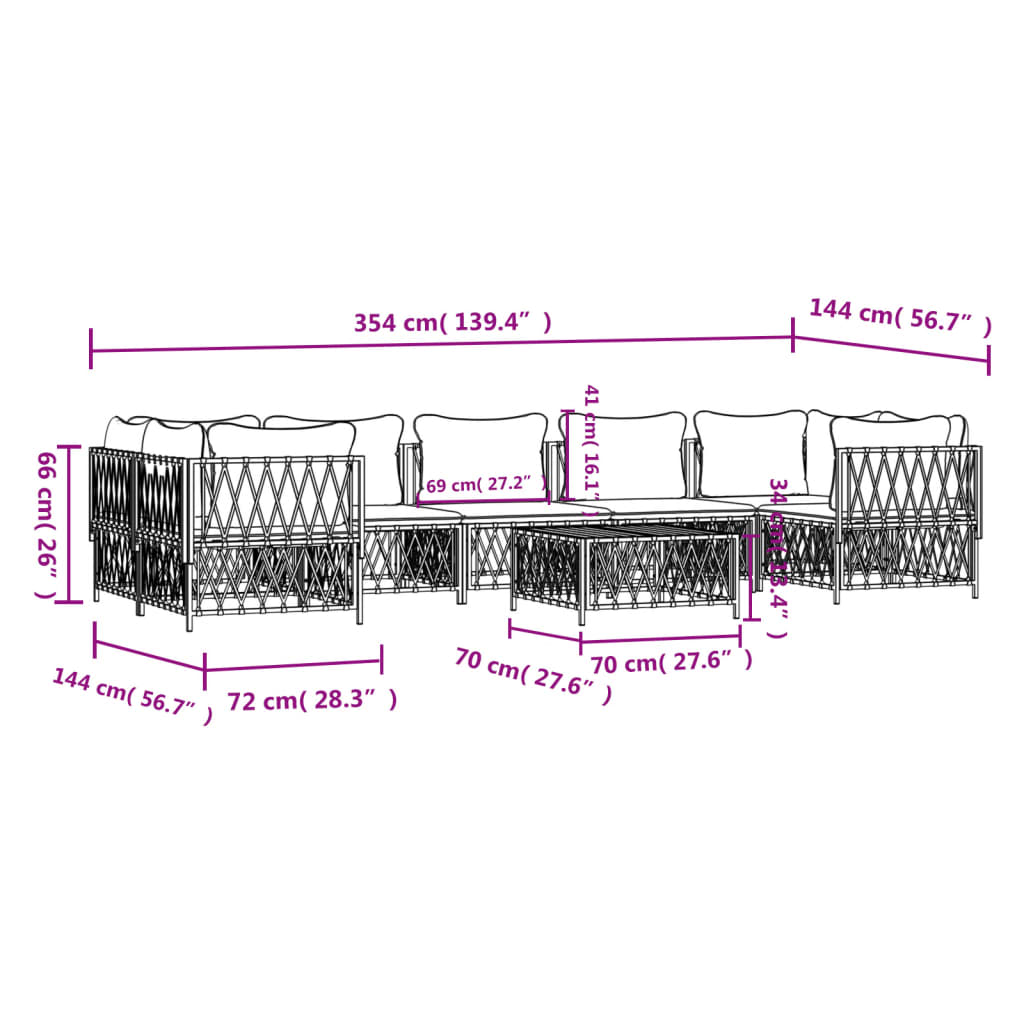 8 Piece Garden Lounge Set with Cushions White Steel