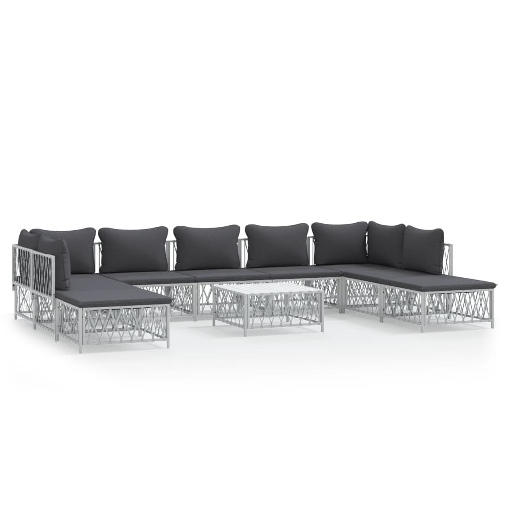 10 Piece Garden Lounge Set with Cushions White Steel