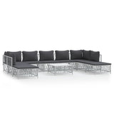 10 Piece Garden Lounge Set with Cushions White Steel