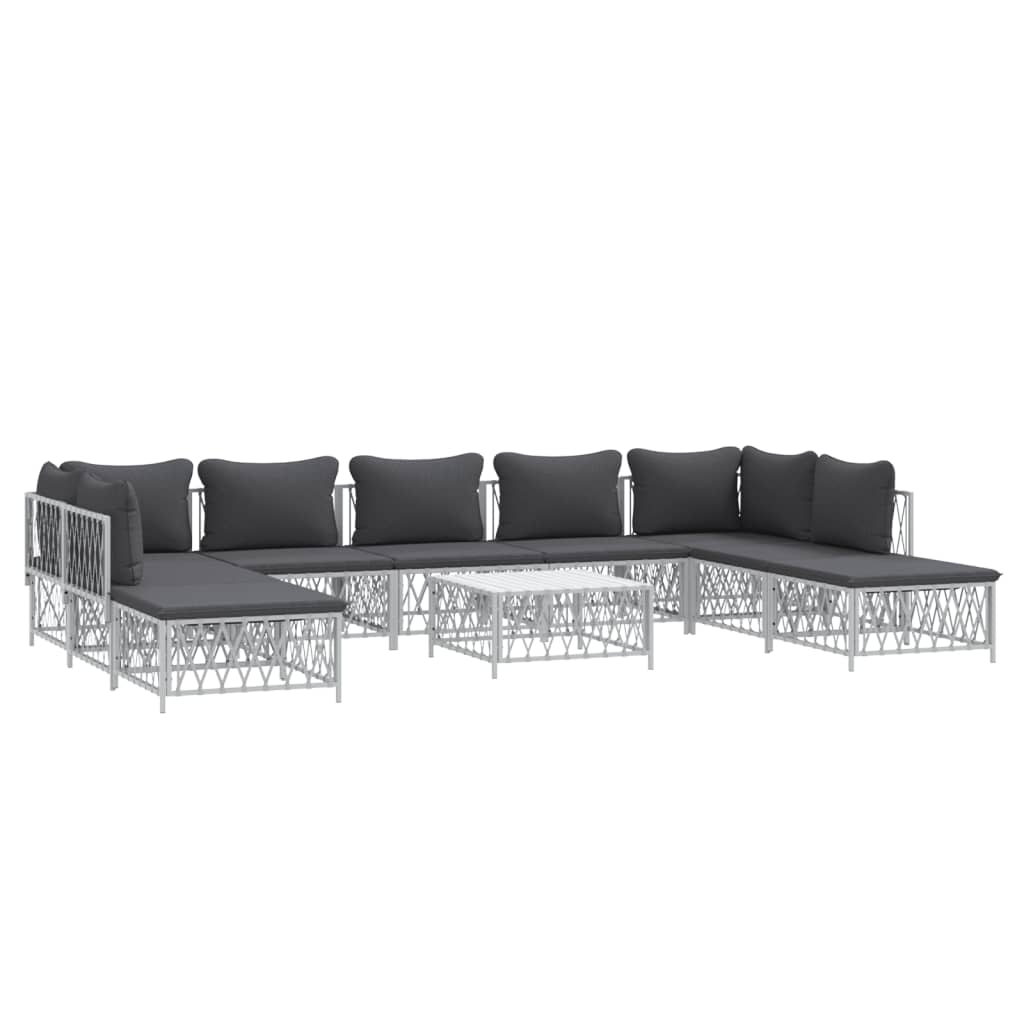 10 Piece Garden Lounge Set with Cushions White Steel