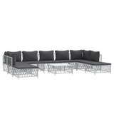 10 Piece Garden Lounge Set with Cushions White Steel