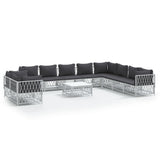11 Piece Garden Lounge Set with Cushions White Steel - Front View