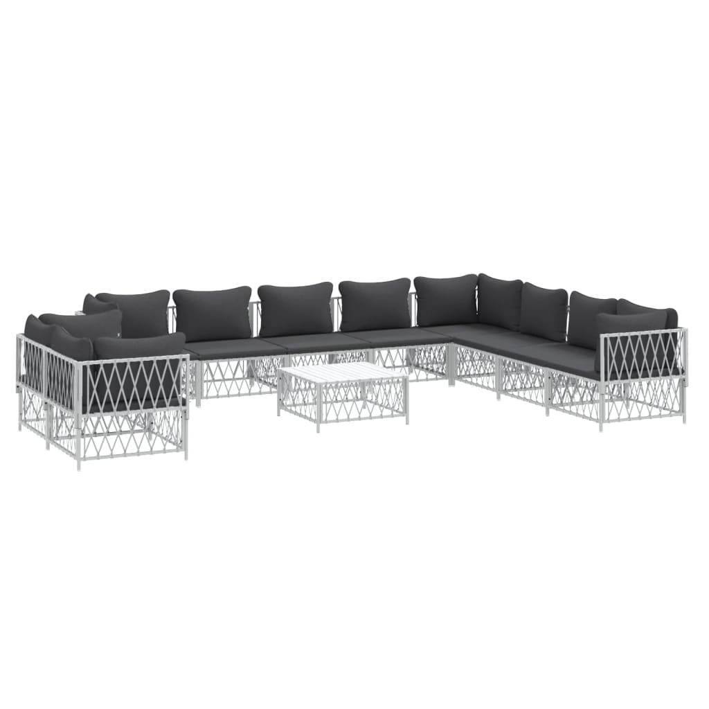 11 Piece Garden Lounge Set with Cushions White Steel