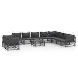 11 Piece Garden Lounge Set with Cushions Anthracite Steel - Front View