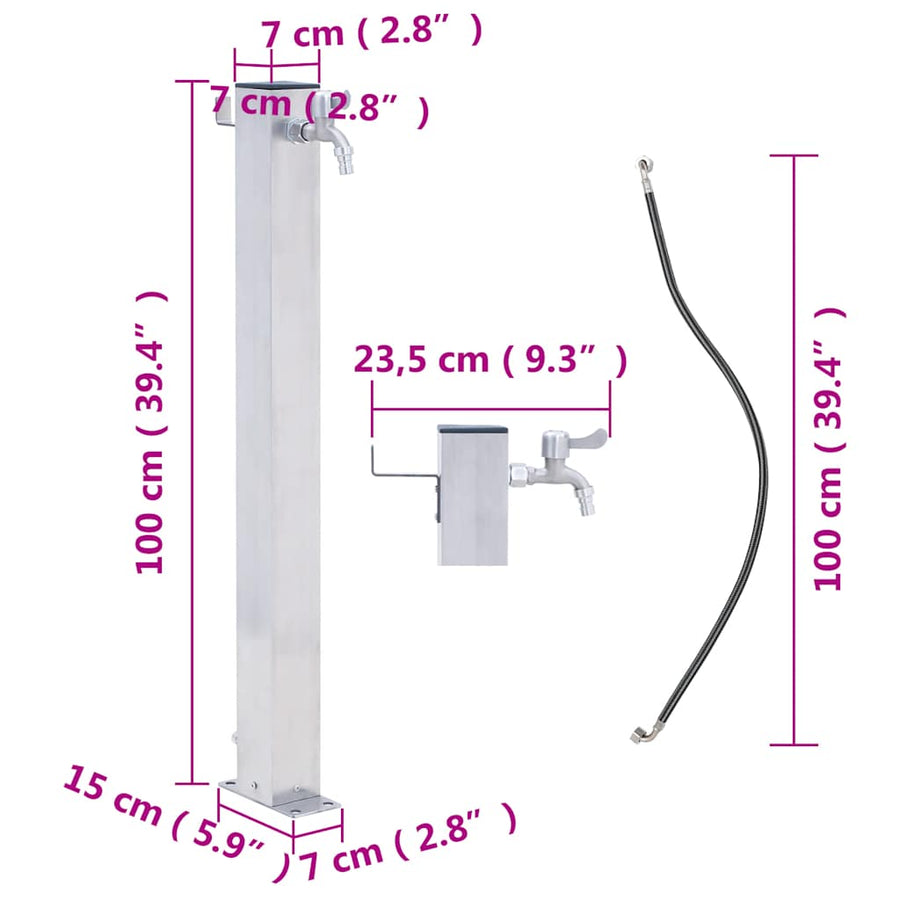 Garden Water Column 100 cm Stainless Steel Square