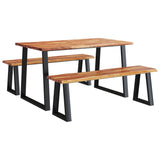 3 Piece Dining Set with Live Edge Solid Wood Acacia - Front View