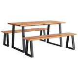 3 Piece Dining Set with Live Edge Solid Wood Acacia - Front View