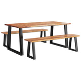 3 Piece Dining Set with Live Edge Solid Wood Acacia - Front View