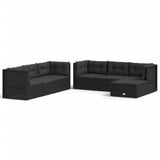 7 Piece Garden Lounge Set with Cushions Black Poly Rattan