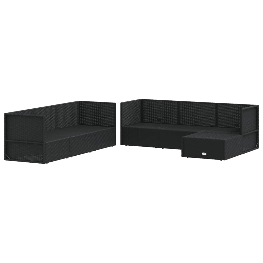 7 Piece Garden Lounge Set with Cushions Black Poly Rattan