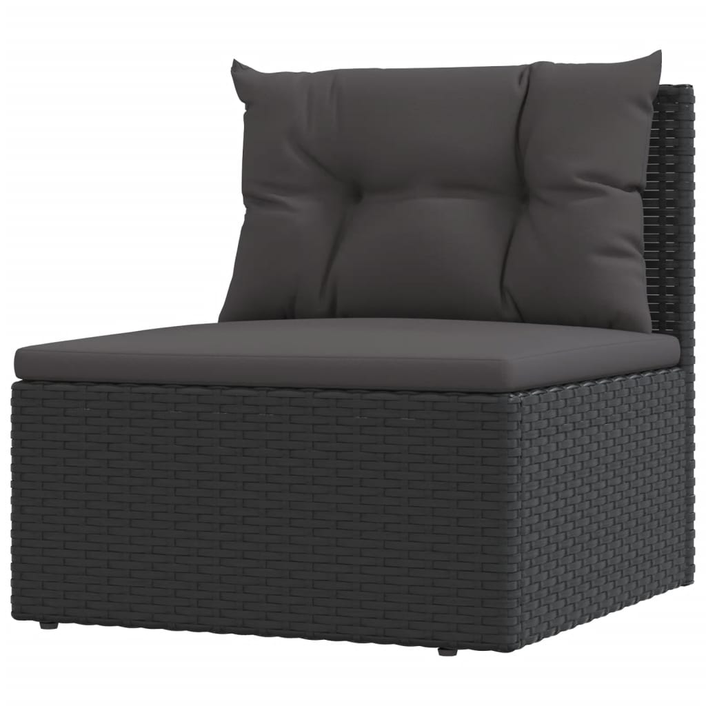 7 Piece Garden Lounge Set with Cushions Black Poly Rattan