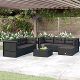 7 Piece Garden Lounge Set with Cushions Black Poly Rattan