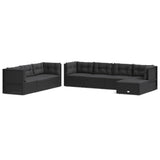 8 Piece Garden Lounge Set with Cushions Black Poly Rattan
