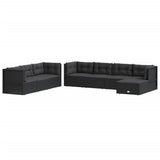 8 Piece Garden Lounge Set with Cushions Black Poly Rattan - Side View