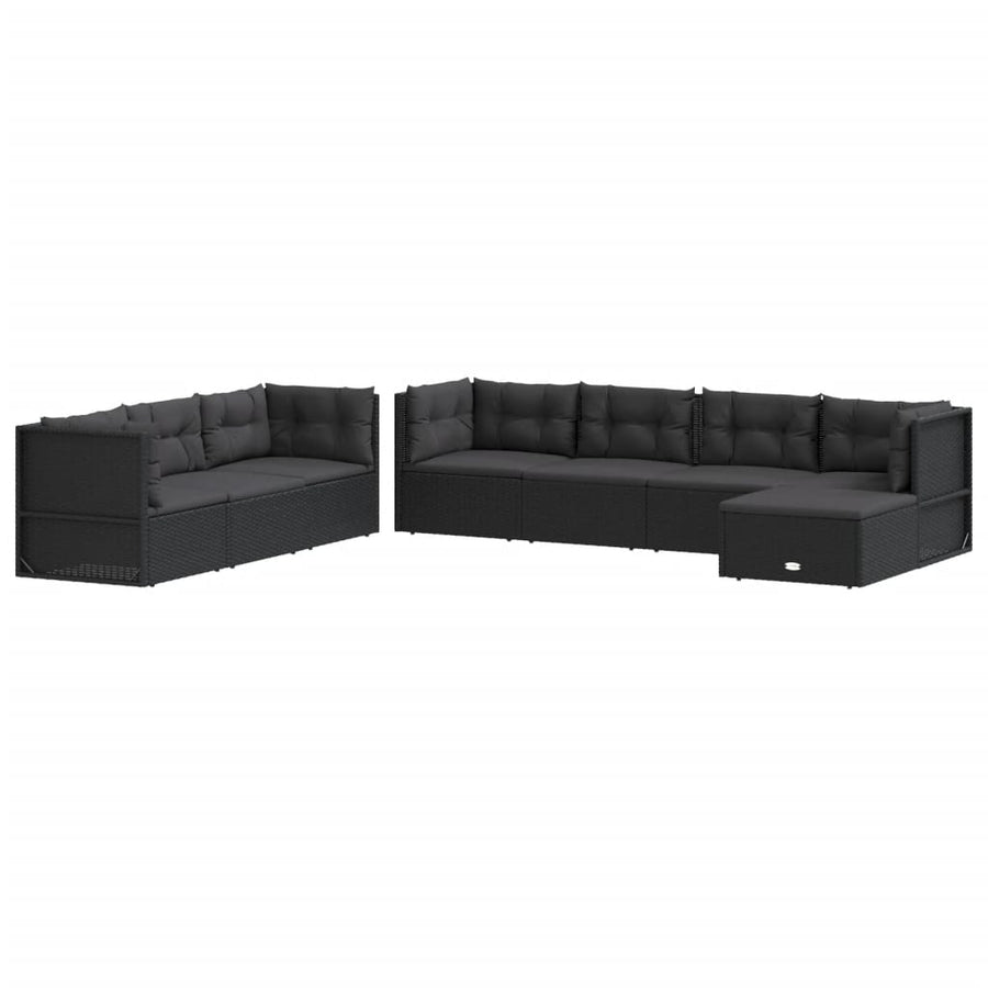 8 Piece Garden Lounge Set with Cushions Black Poly Rattan