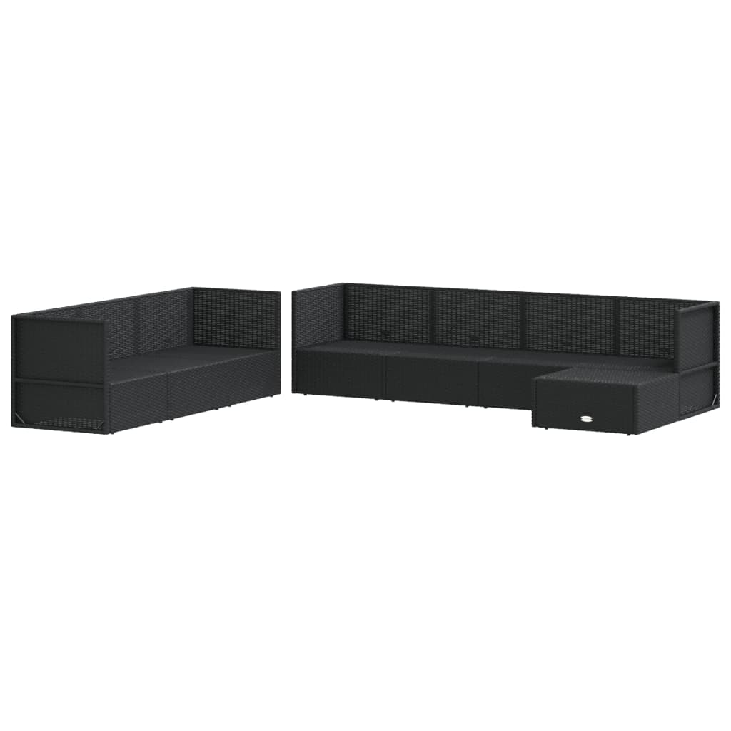 8 Piece Garden Lounge Set with Cushions Black Poly Rattan
