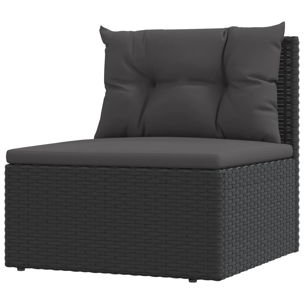 8 Piece Garden Lounge Set with Cushions Black Poly Rattan
