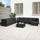 8 Piece Garden Lounge Set with Cushions Black Poly Rattan