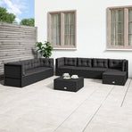 8 Piece Garden Lounge Set with Cushions Black Poly Rattan