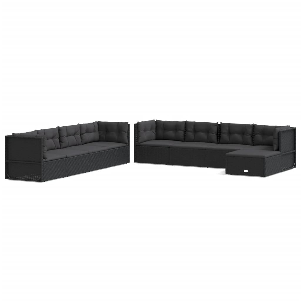 9 Piece Garden Lounge Set with Cushions Black Poly Rattan