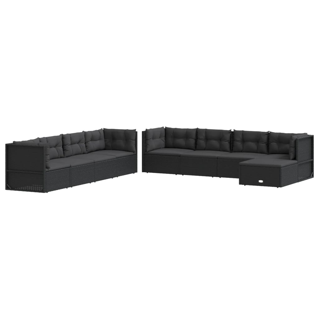 9 Piece Garden Lounge Set with Cushions Black Poly Rattan