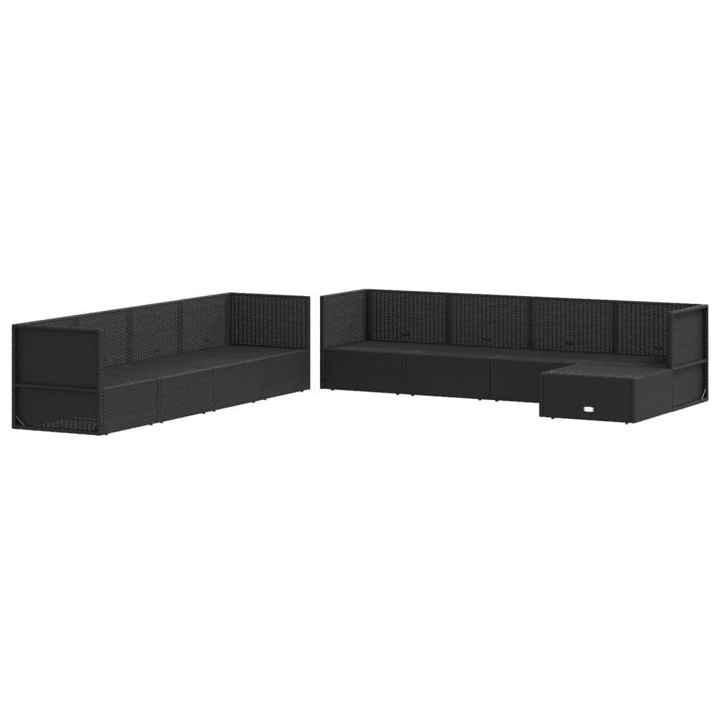 9 Piece Garden Lounge Set with Cushions Black Poly Rattan
