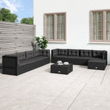 9 Piece Garden Lounge Set with Cushions Black Poly Rattan