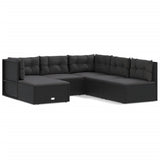 6 Piece Garden Lounge Set with Cushions Black Poly Rattan - Front View