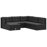 6 Piece Garden Lounge Set with Cushions Black Poly Rattan