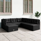 6 Piece Garden Lounge Set with Cushions Black Poly Rattan