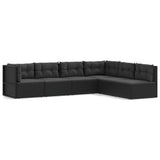 6 Piece Garden Lounge Set with Cushions Black Poly Rattan - Front View
