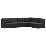 6 Piece Garden Lounge Set with Cushions Black Poly Rattan - Side View