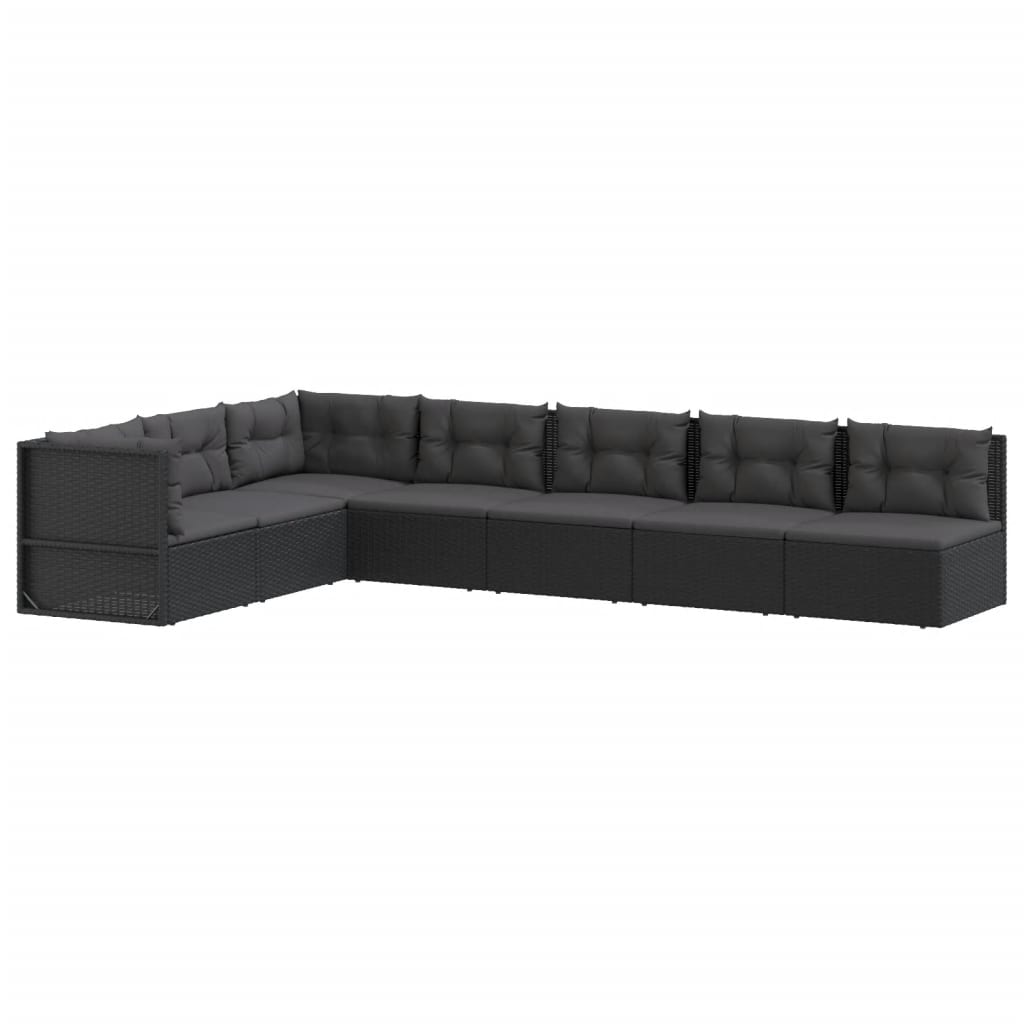 7 Piece Garden Lounge Set with Cushions Black Poly Rattan